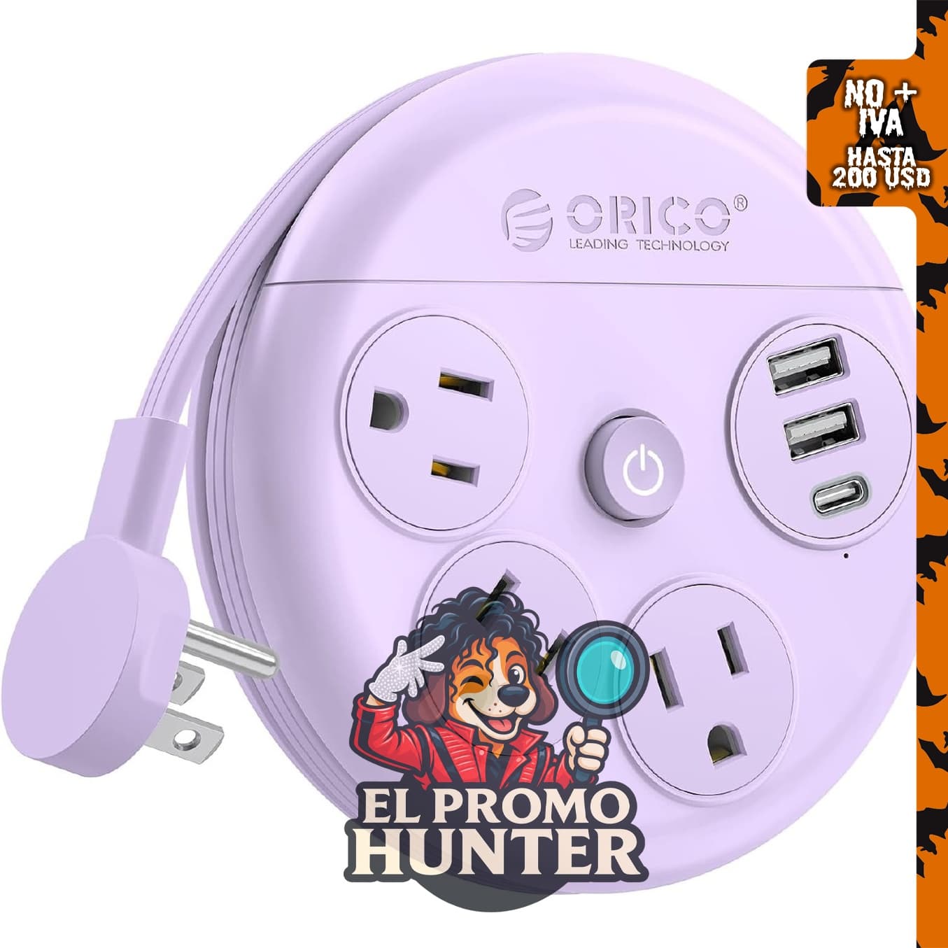 ORICO Regleta de alimentación de viaje con cable de extensión de 4 salidas.