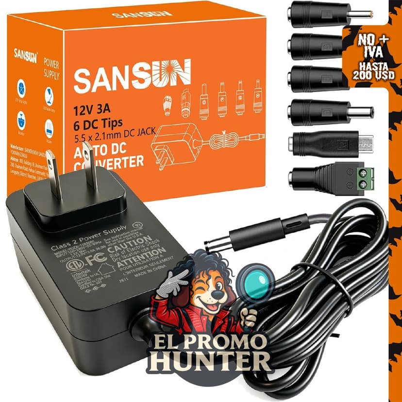 Adaptador universal SANSUN de 12 V 3A 36 W, AC100-240V a DC12 voltios para tira de luz LED.