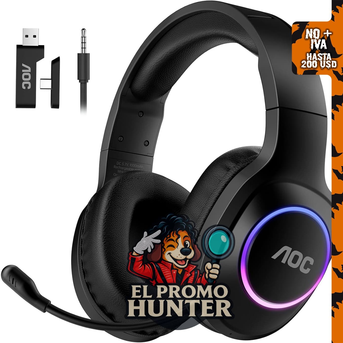 AOC Auriculares inalámbricos para juegos compatibles con PS5, PS4, Nintendo Switch y PC.