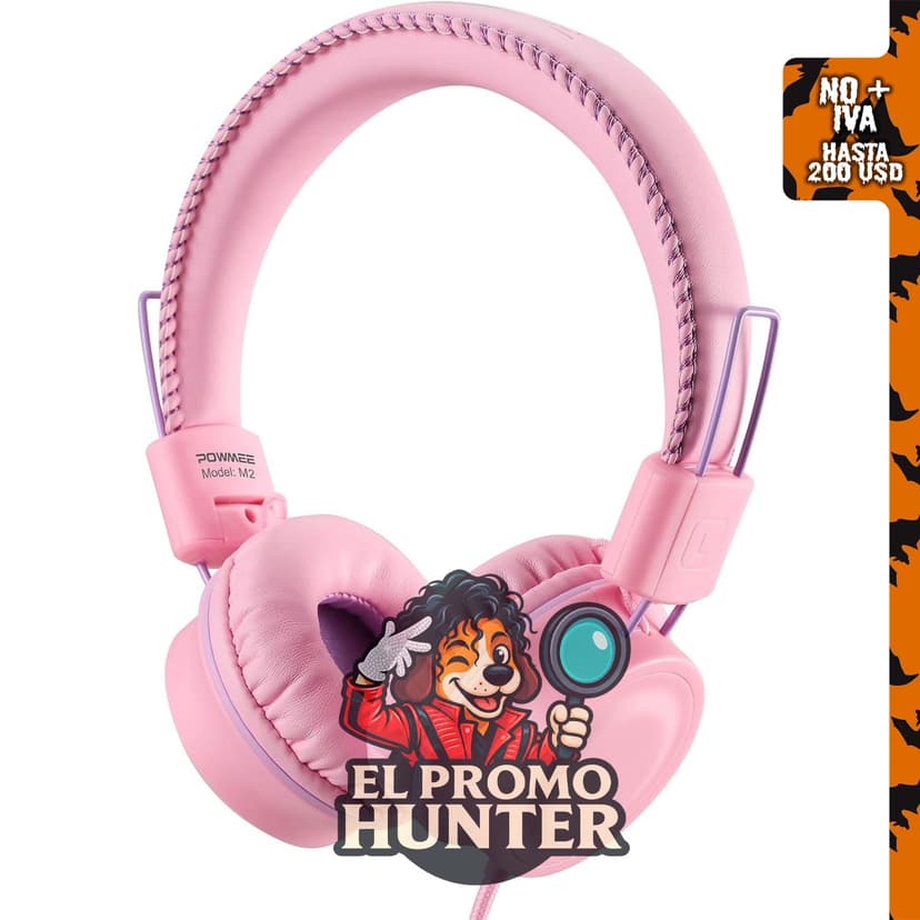 POWMEE M2 - Auriculares con cable para niños, plegables y ajustables, con conector jack de 3.5 mm.