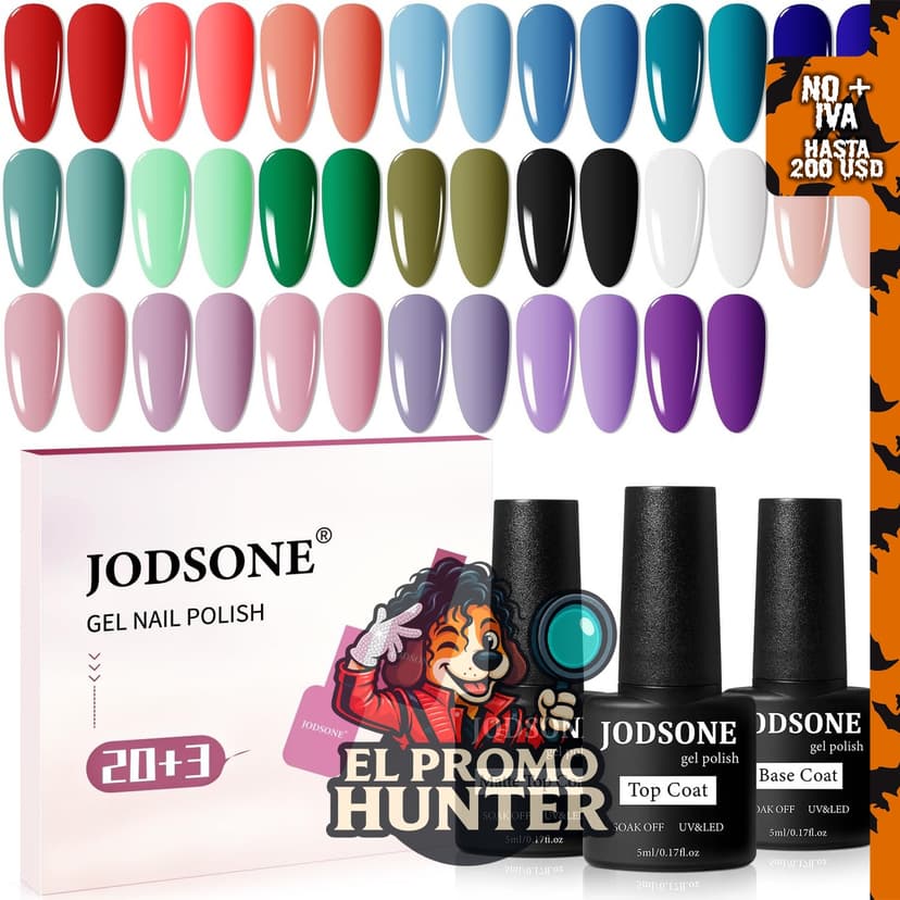 JODSONE Juego de 23 esmaltes de uñas de gel, incluye base y capas superiores brillante y mate.