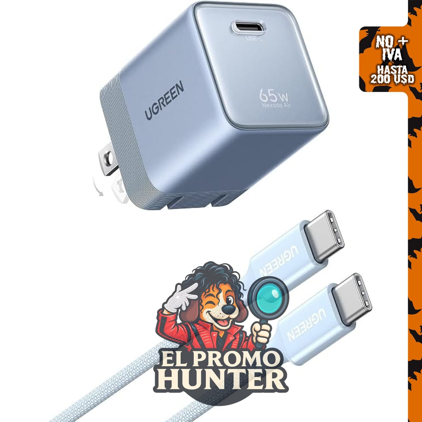 UGREEN Nexode Air 65W USB C GaN cargador con cable de 1 m.