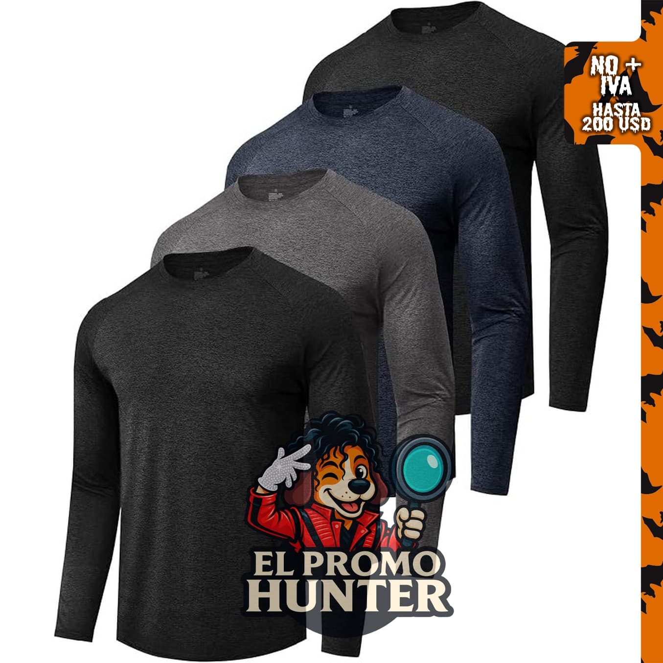 Paquete de 4 camisas de manga larga para hombre, secado rápido.