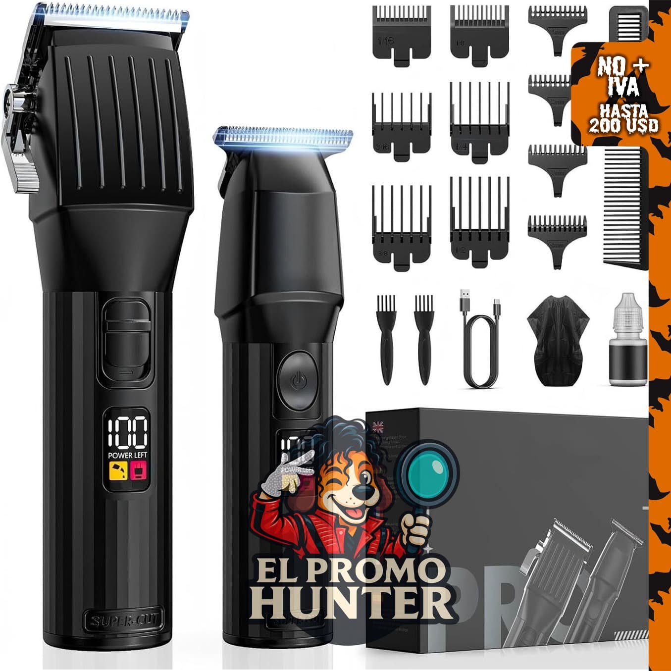 Cortadora de pelo profesional para hombres, kit de cortadora de barba sin huecos, afeitadora de aseo.