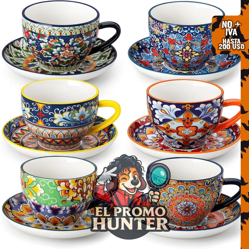 Juego de 6 tazas de capuchino de 8 oz con platillos.
