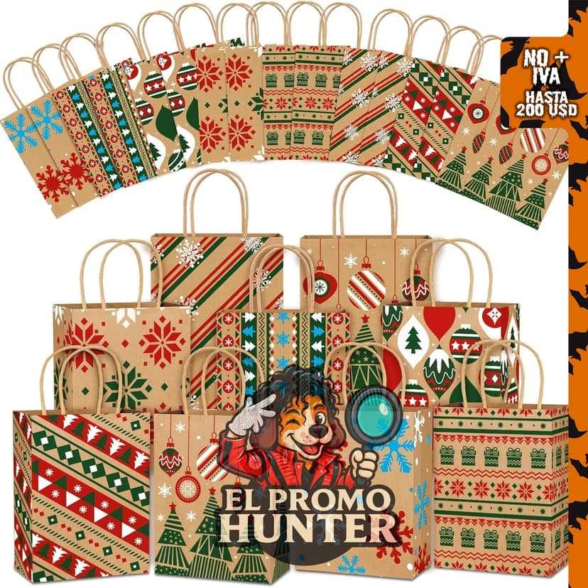 24 bolsas de regalo de kraft para Navidad, ideales para decoraciones de fiestas.