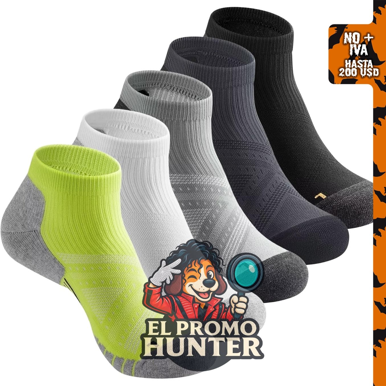 Calcetines tobilleros deportivos acolchados para hombre, 5 pares.