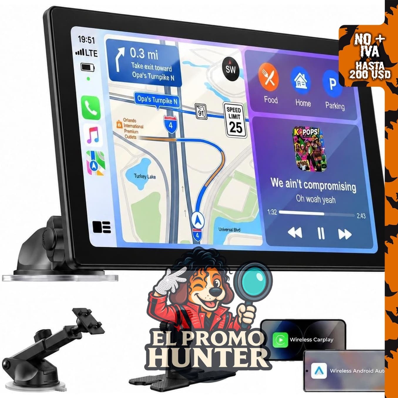 LAMTTO Pantalla inalámbrica CarPlay y Android Auto de 10.1" (25.4 cm) para coche.