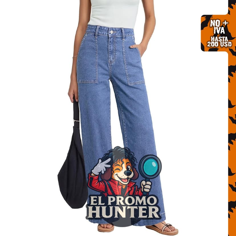Pantalones de mezclilla de cintura alta para mujer, elásticos, de ajuste suelto, con diseño de bloques de color y bolsillos.
