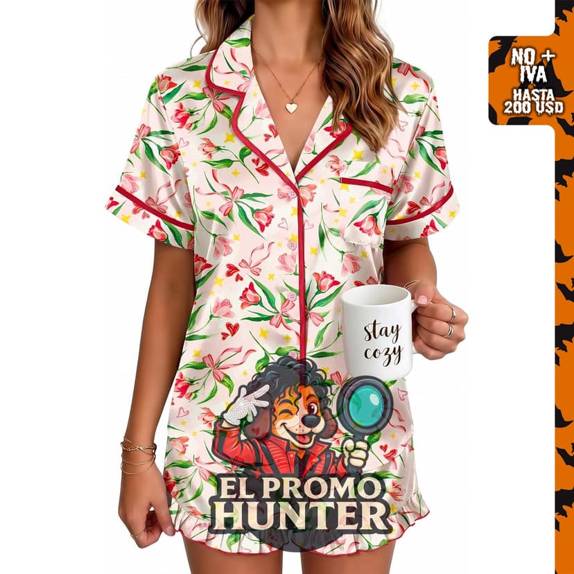 Conjunto de pijama de satén para mujer con botones.