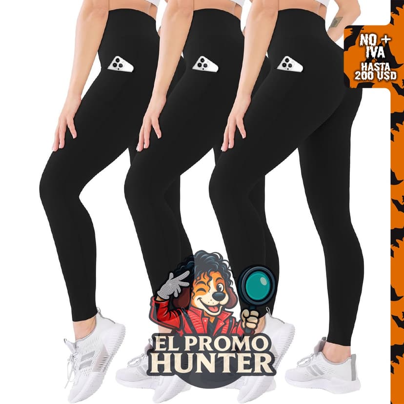 Blisset paquete de 3 leggings de cintura alta para mujer, con bolsillos y control de abdomen.