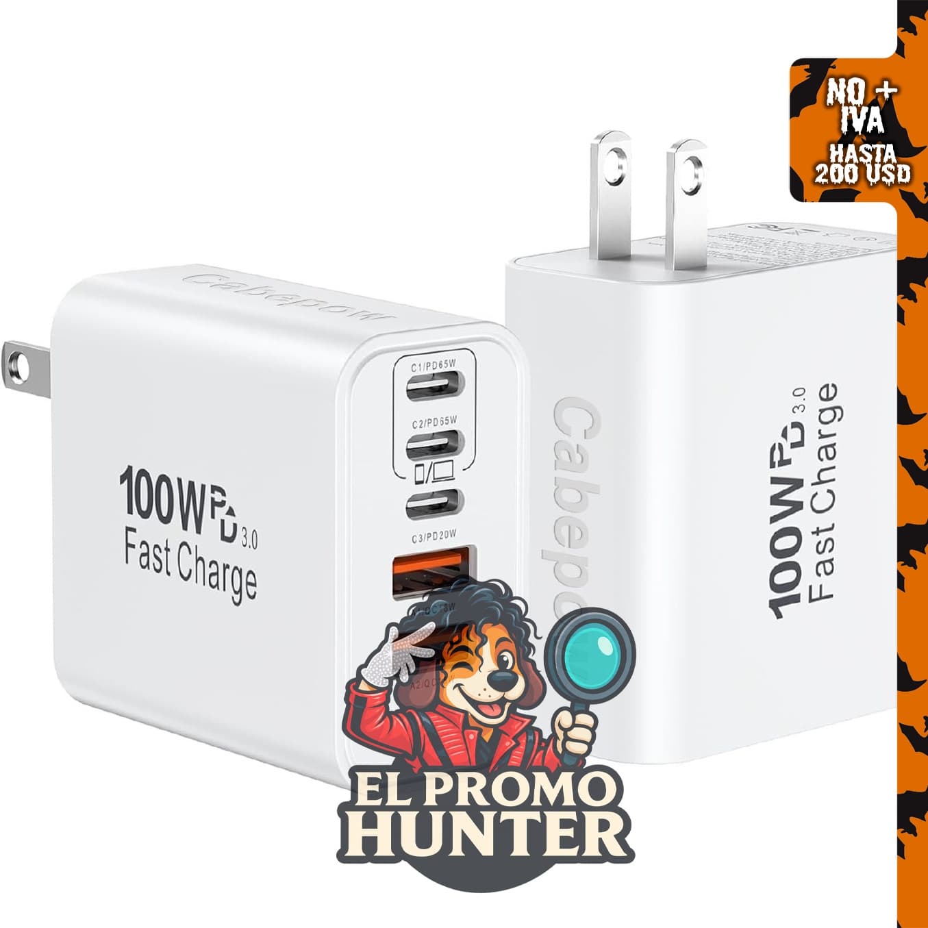 Bloque de cargador USB C de 100 W, paquete de 2 cubos de carga de 65 W con 5 puertos.