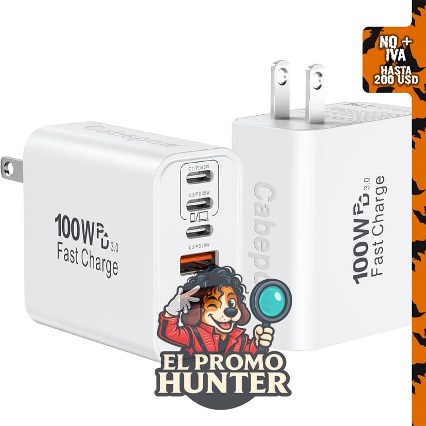 Bloque de cargador USB C de 100 W, paquete de 2 cubos de carga de 65 W con 5 puertos.