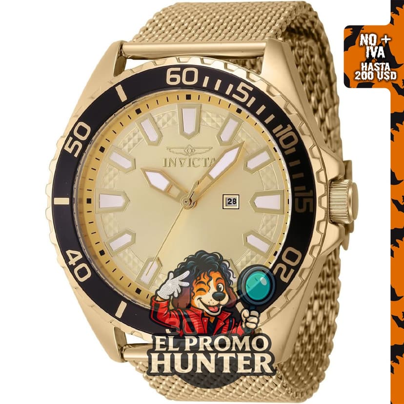 Reloj de cuarzo Invicta Pro Diver 46902, acero inoxidable, color oro.