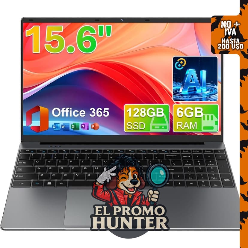 Laptop de 15,6" con asistente de IA y Office 365, rotación de 180°.