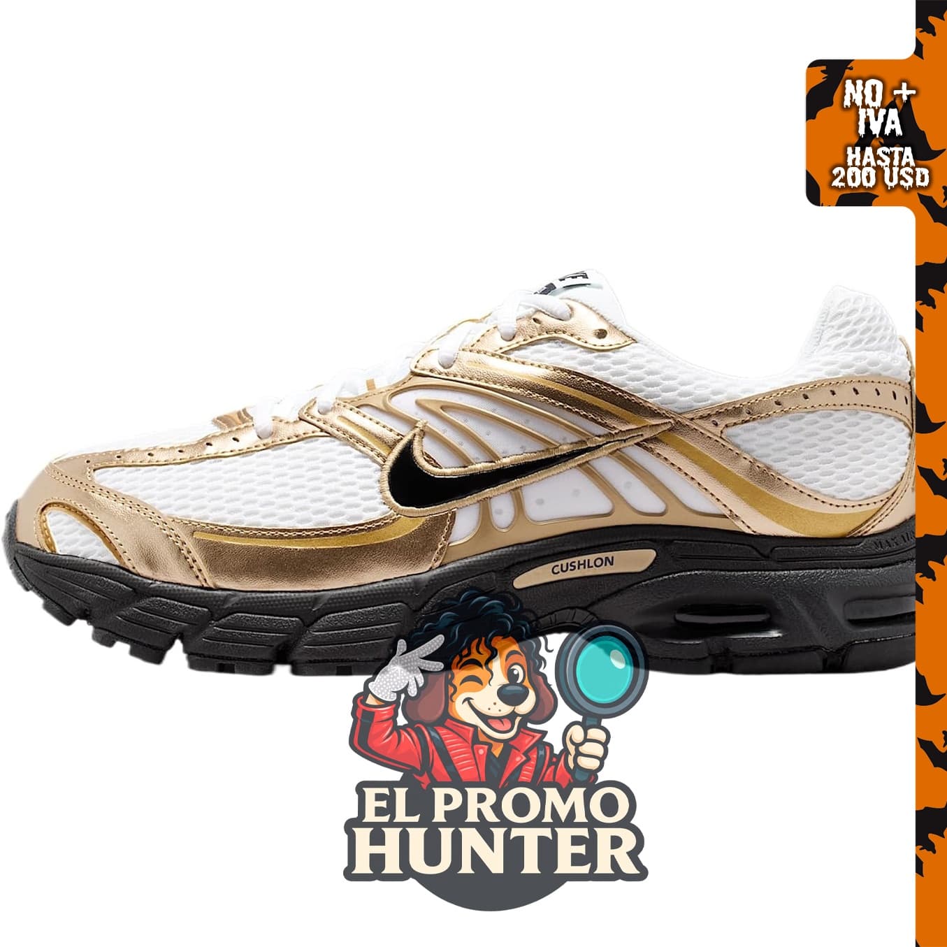 Zapatillas Nike Air Max Moto 2K para hombre, color blanco, oro metálico, oro elemental y negro.