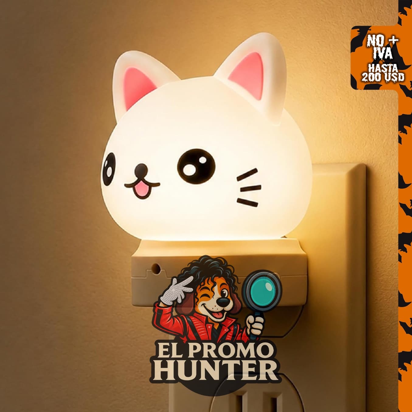 L LOHAS LED luz nocturna enchufable para niños, diseño de gato 3D.