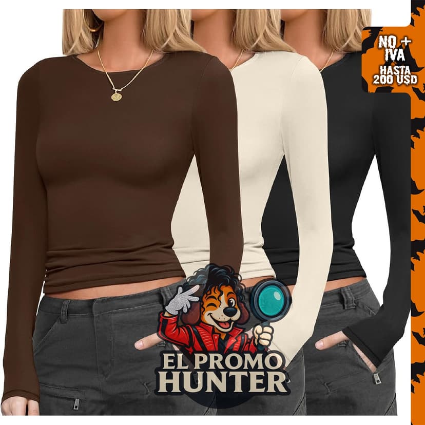 Paquete de 3 camisas de manga larga para mujer, camisetas ajustadas.