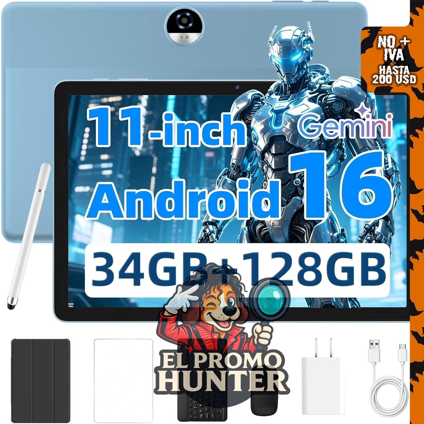 Tableta Android de 11 pulgadas con 34 GB de RAM y 128 GB de ROM, expansión de hasta 2 TB, procesador octa-core.