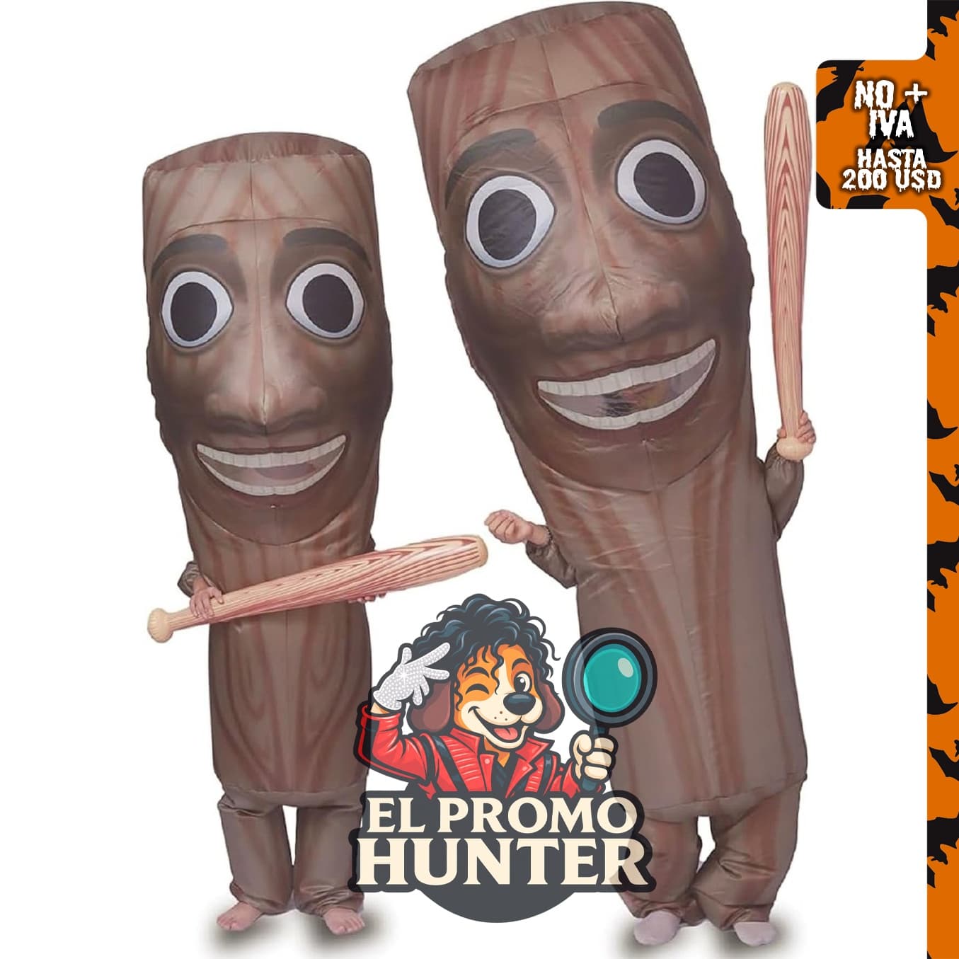 Disfraz inflable de Tung para Halloween, incluye palo de madera italiano.