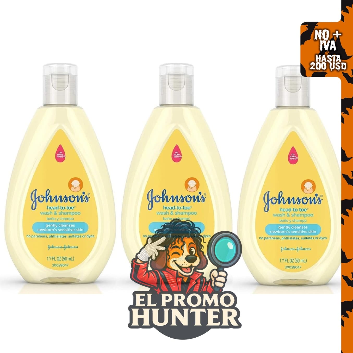 Johnsons Baby Head to Toe Wash And Shampoo, 3 unidades de 50 ml cada una.