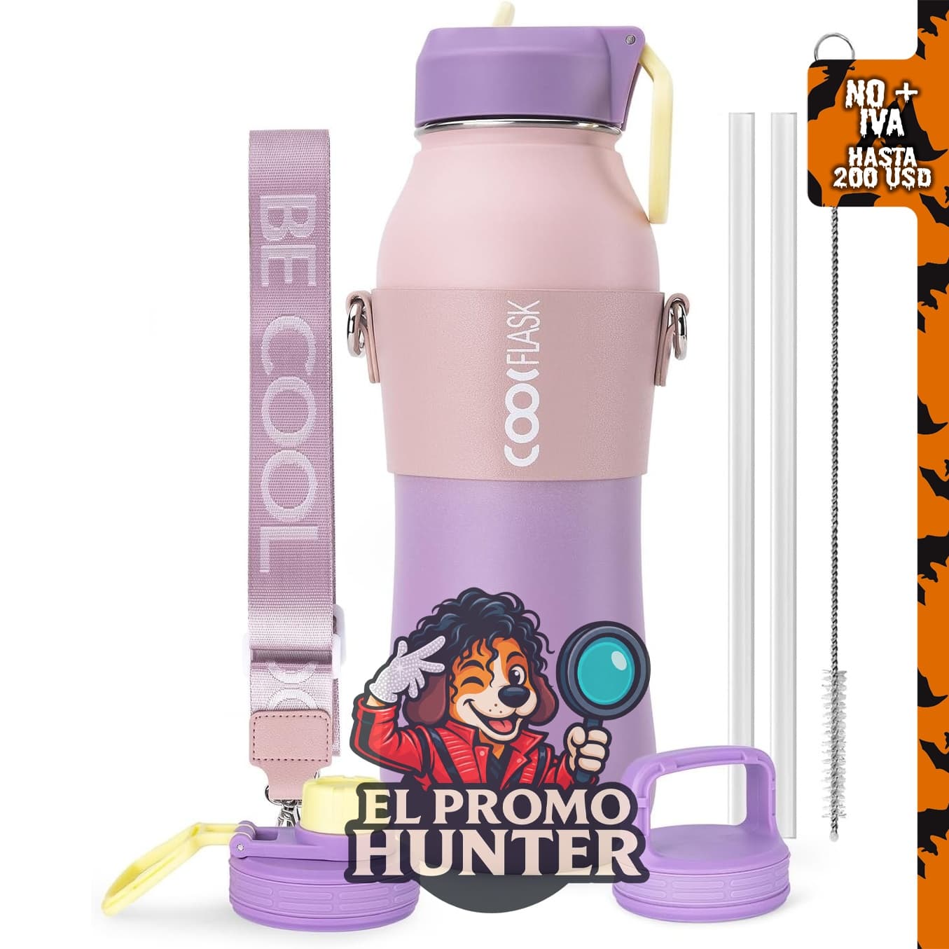 Coolflask Botella de agua de 32 oz con aislamiento de acero inoxidable.