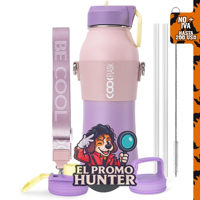 Coolflask Botella de agua de 32 oz con aislamiento de acero inoxidable.