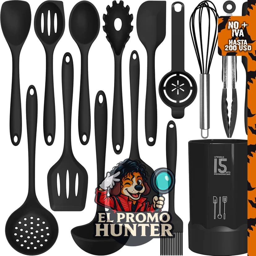 AOTHOD Juego de utensilios de cocina de silicona, incluye pinzas, espátula, cuchara, cepillo y batidor, resistentes al calor.