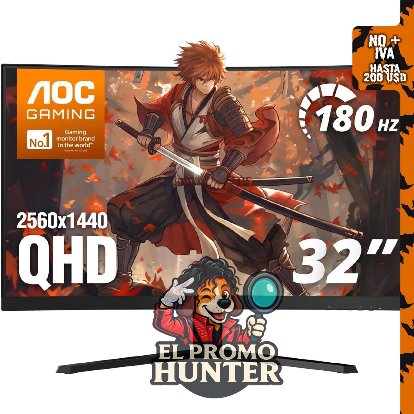Monitor curvo AOC de 32" (81 cm) 2K QHD, 180Hz, VA, 0.5ms, HDR.