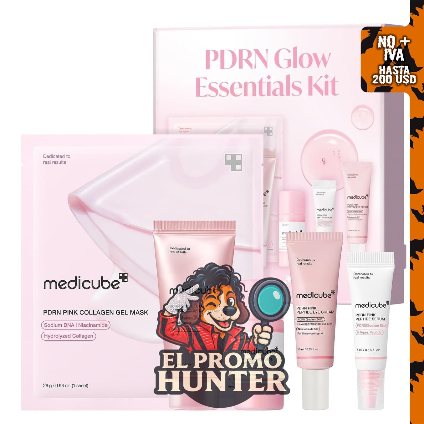 Medicube PDRN Glow Essentials Kit Mini Set de viaje para el cuidado de la piel, incluye rutina de 5 pasos.