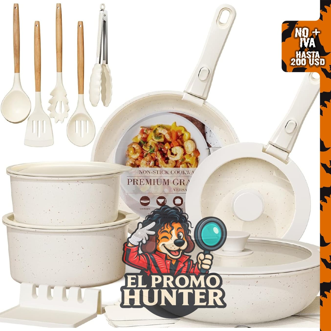 Astercook Juego de 21 ollas y sartenes antiadherentes de cerámica, apto para inducción y horno.
