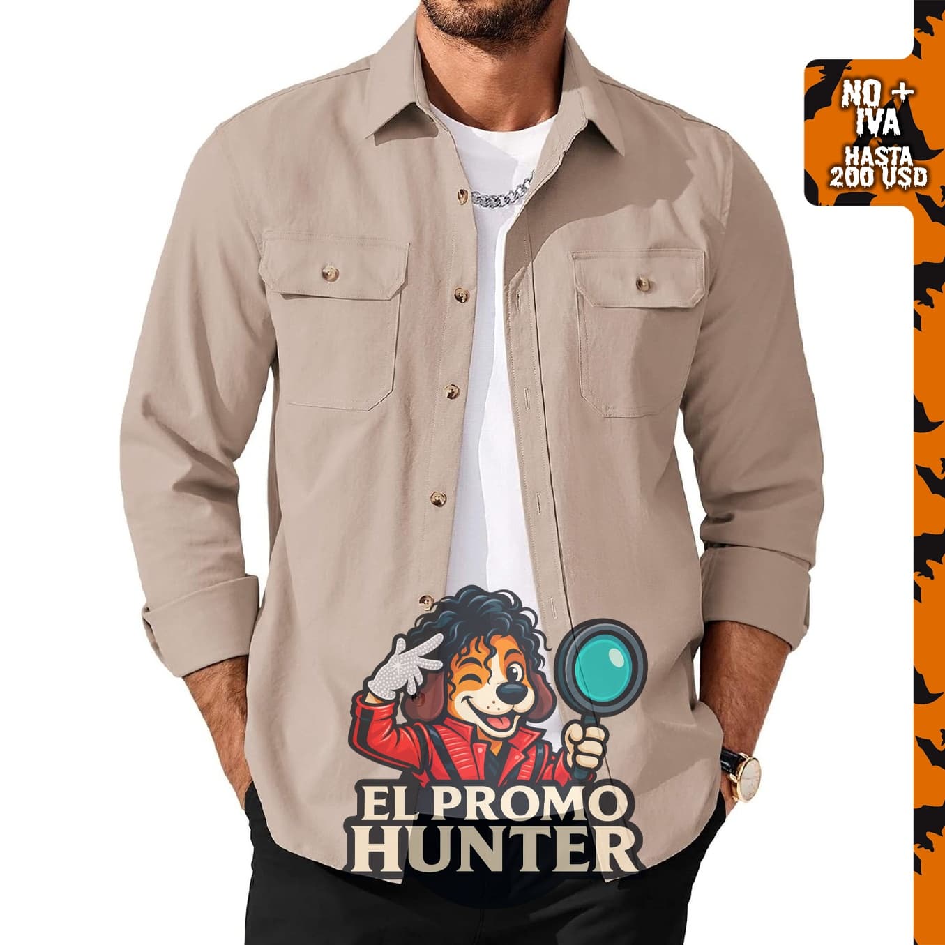 Camisa de manga larga para hombre COOFANDY con botones y bolsillos con solapa.