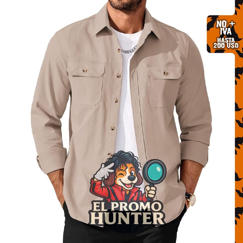 Camisa de manga larga para hombre COOFANDY con botones y bolsillos con solapa.