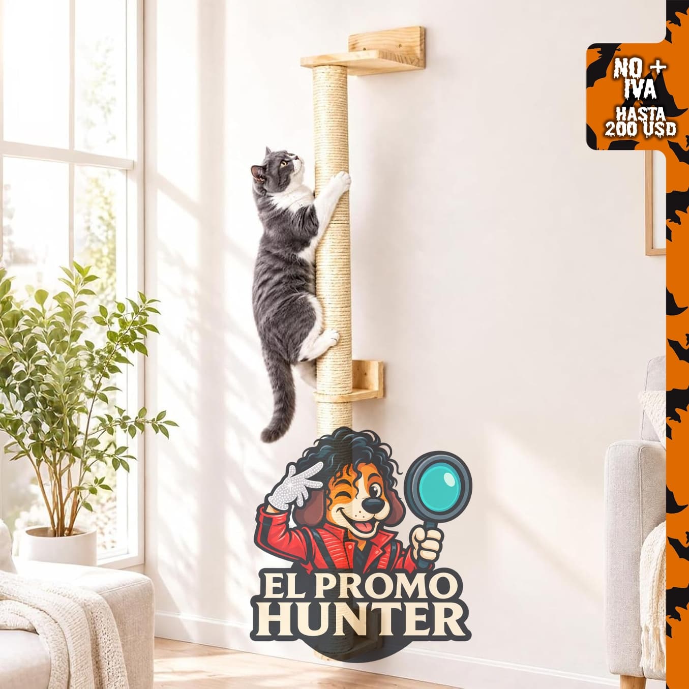 Rascador de pared para gatos WNETONE, ajustable hasta 72" (183 cm).