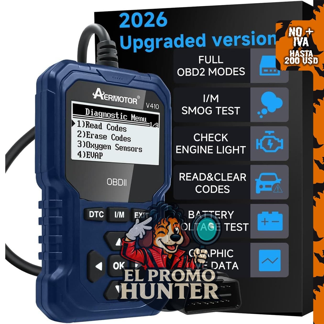 Lector de código de falla del escáner V410 OBD2, herramienta de diagnóstico.