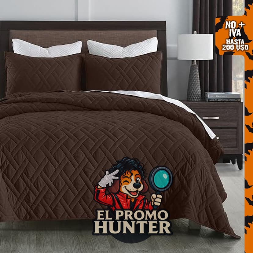 HORIMOTE HOME Juego de edredón individual, color chocolate, microfibra suave, patrón geométrico clásico.