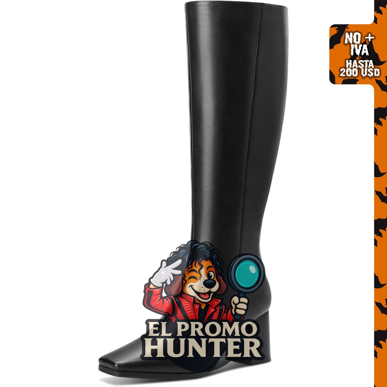 Botas altas hasta la rodilla negras para mujer, con tacón grueso y cremallera lateral.
