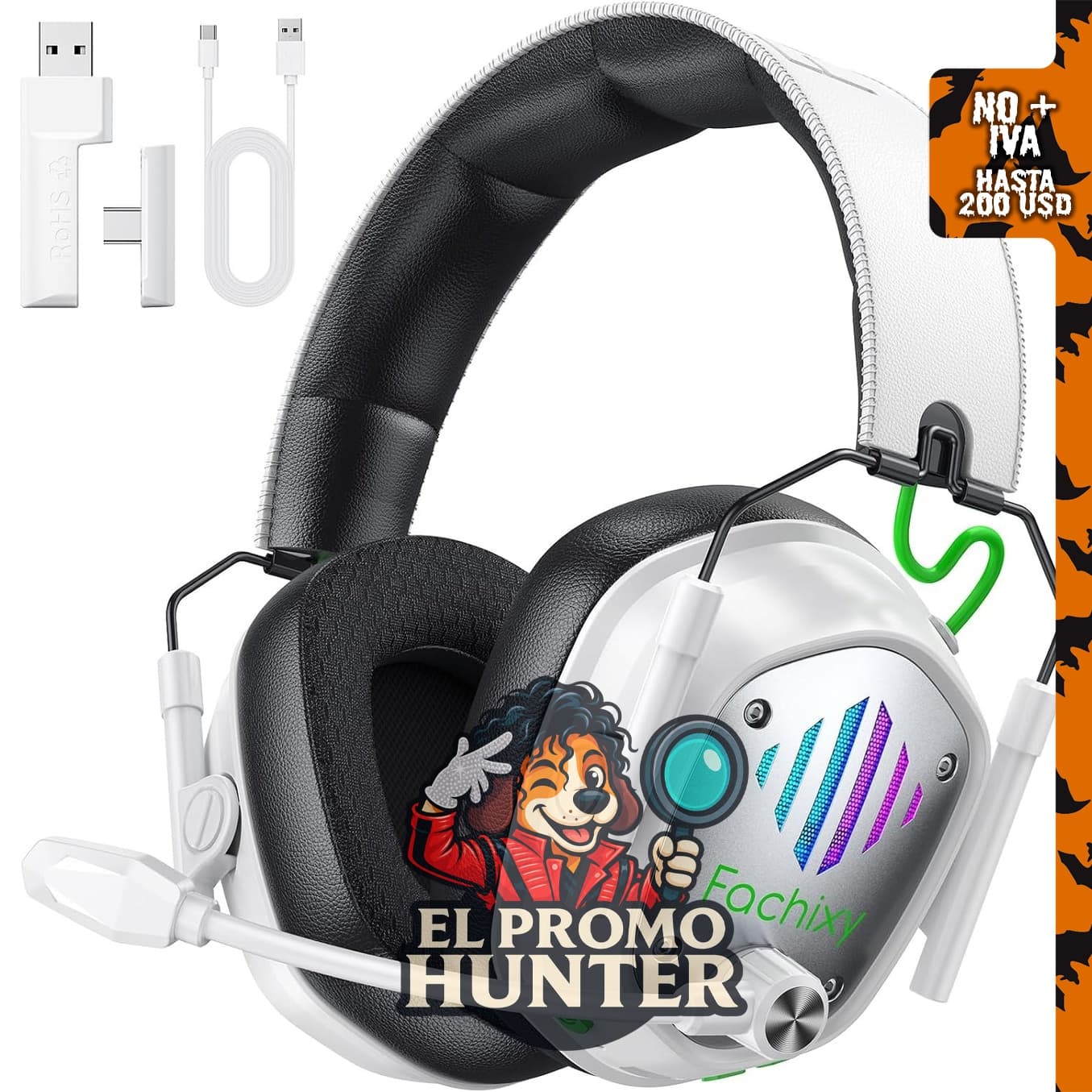 Auriculares inalámbricos para gaming, compatibles con PS5, PS4, PC y Switch, con latencia baja de 20 ms y micrófono.