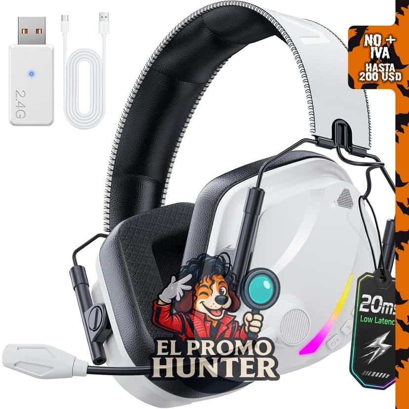 Vakedy Auriculares inalámbricos para PS5 con baja latencia de 20 ms y conectividad BT 5.4 y 2.4.