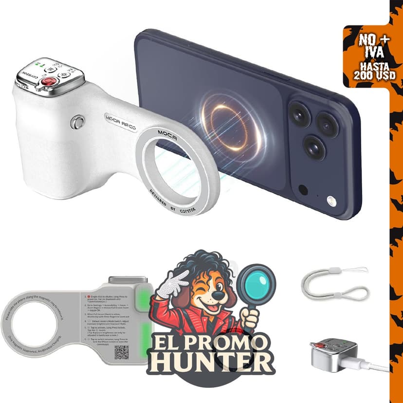 COMITOK Agarre para cámara de teléfono MOCA ARCO, compatible con iPhone Pro Max, incluye soporte mejorado y control remoto desmontable.
