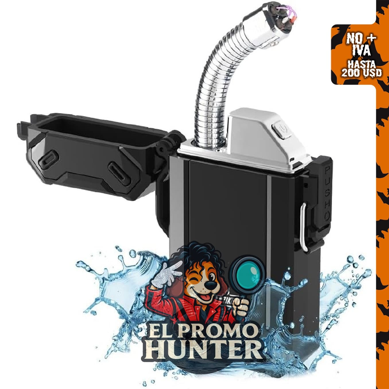 Encendedor eléctrico recargable por USB de doble arco con cuello largo retráctil, impermeable y a prueba de viento.