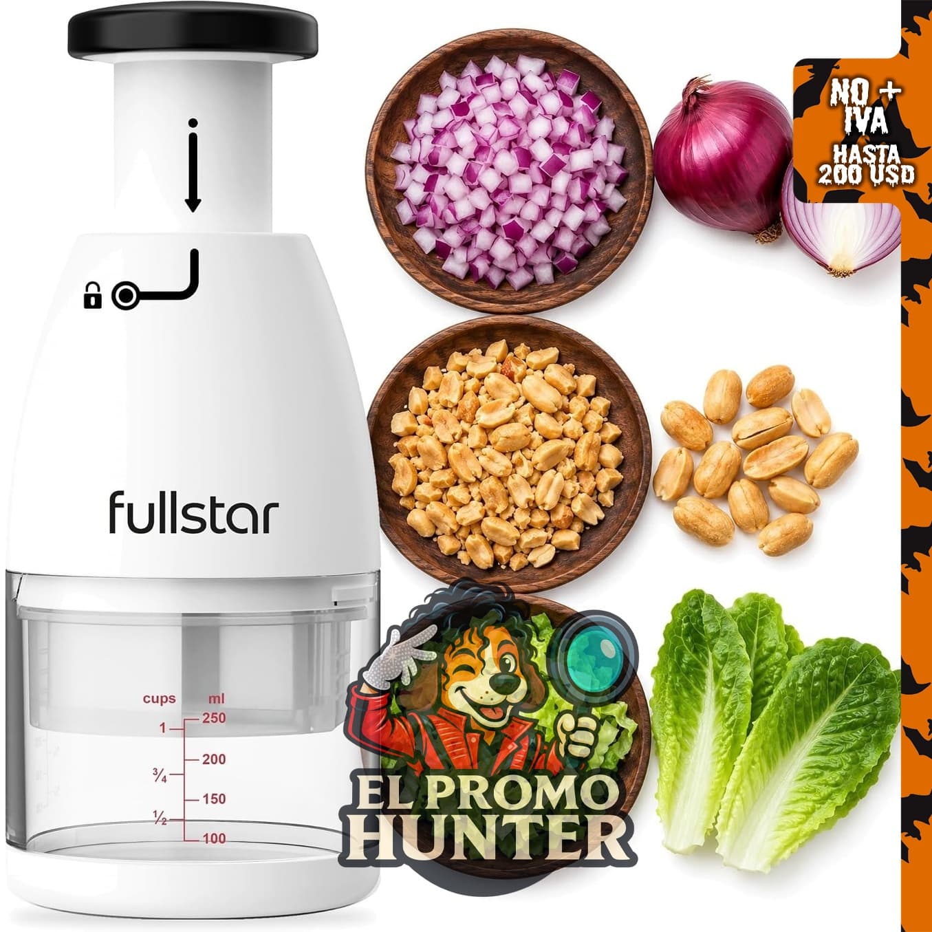 Fullstar Picador Manual de Verduras y Cebollas, contenedor de 1 taza.