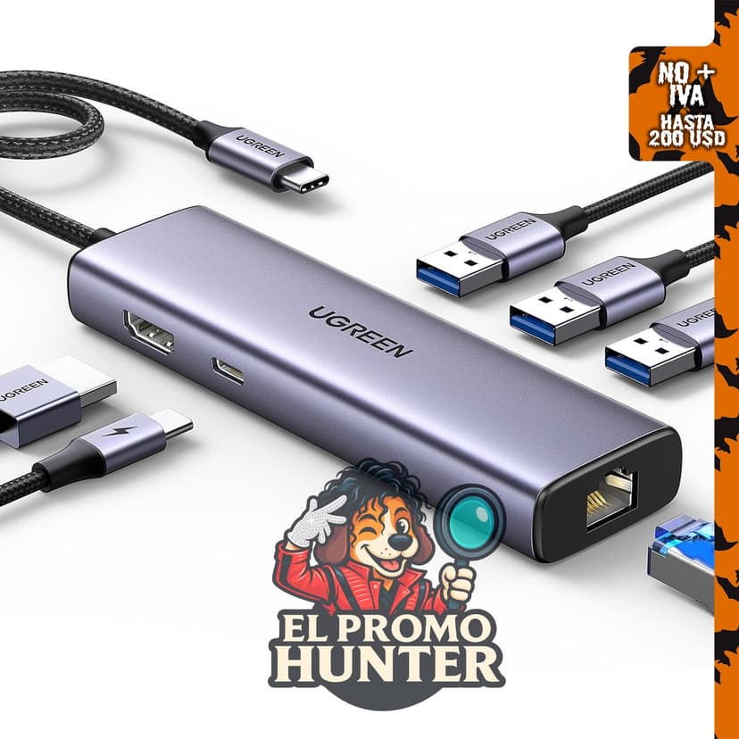 UGREEN Adaptador Gigabit Ethernet 6 en 1 USB C Hub con HDMI 4K.