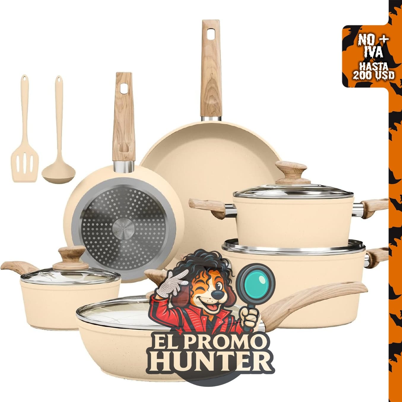 Kitchen Academy juego de ollas y sartenes beige, antiadherentes.