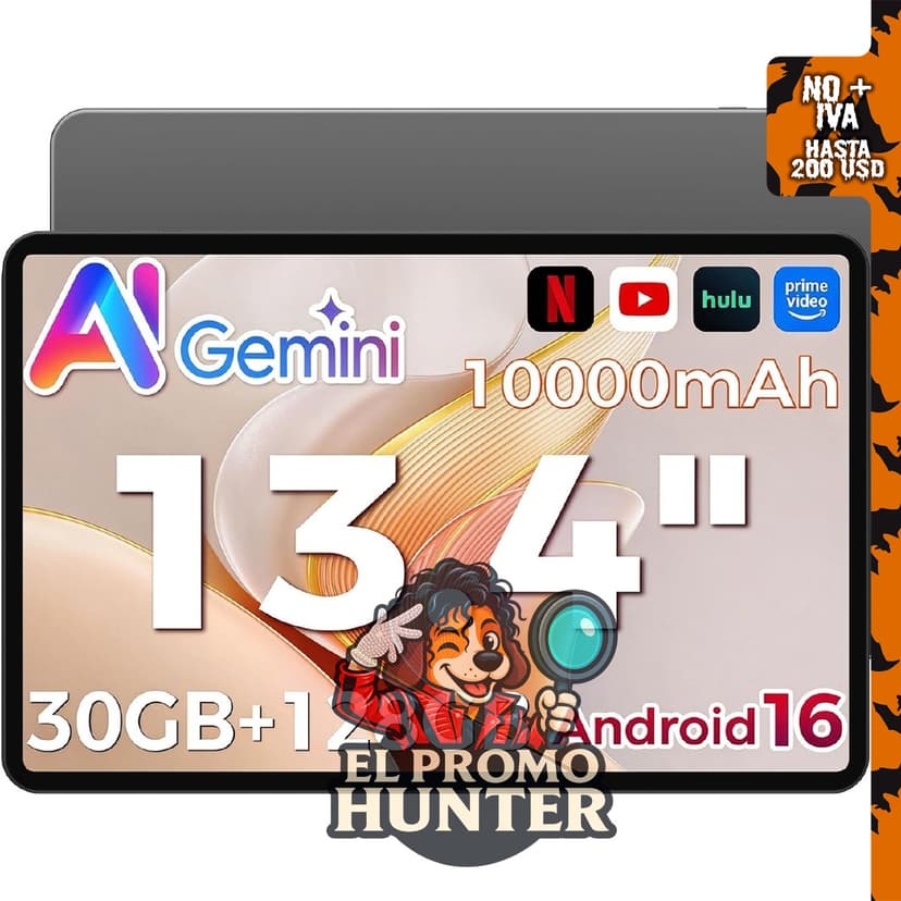 AF13Air Tableta Android 16 de 13.4" (34 cm), 10000 mAh, 30 GB RAM, 128 GB almacenamiento.