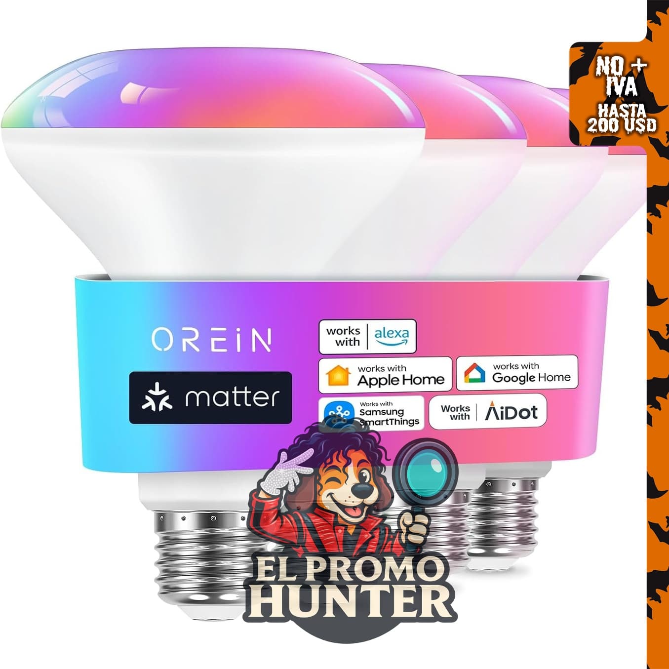 OREiN Matter BR30 bombillas inteligentes, 60 W, 650 lm, RGBTW, cambio de color.