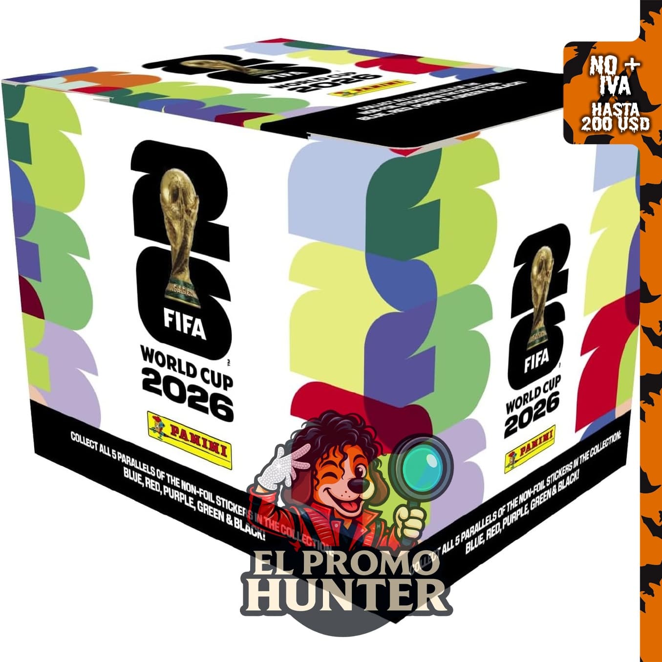Caja de colección de cromos Panini FIFA Copa del Mundo 2026 con 50 paquetes de cromos oficiales.