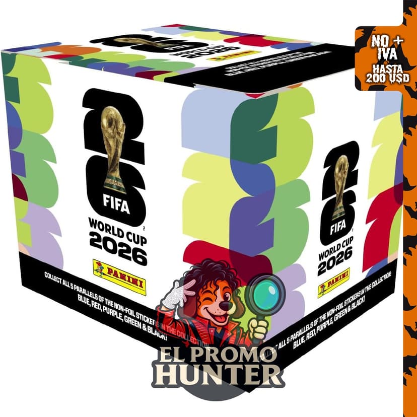 Caja de colección de cromos Panini FIFA Copa del Mundo 2026 con 50 paquetes de cromos oficiales.