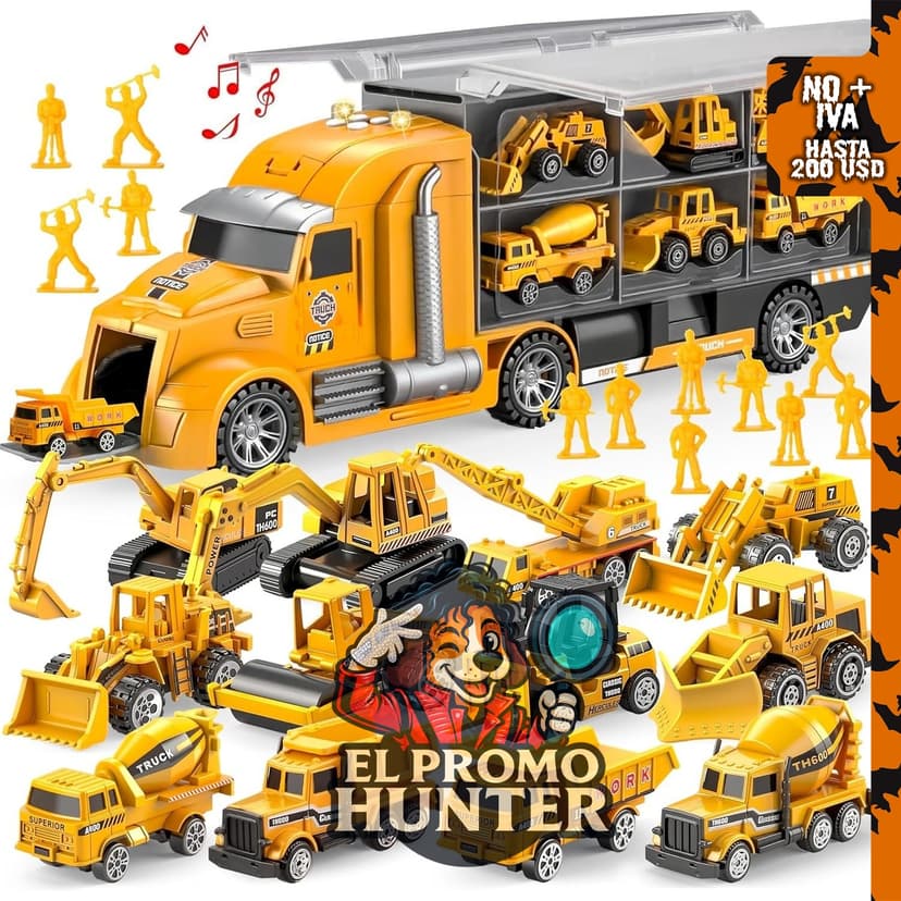JOYIN Juego de camiones de construcción 25 en 1 con 12 vehículos y 12 figuras de trabajadores.