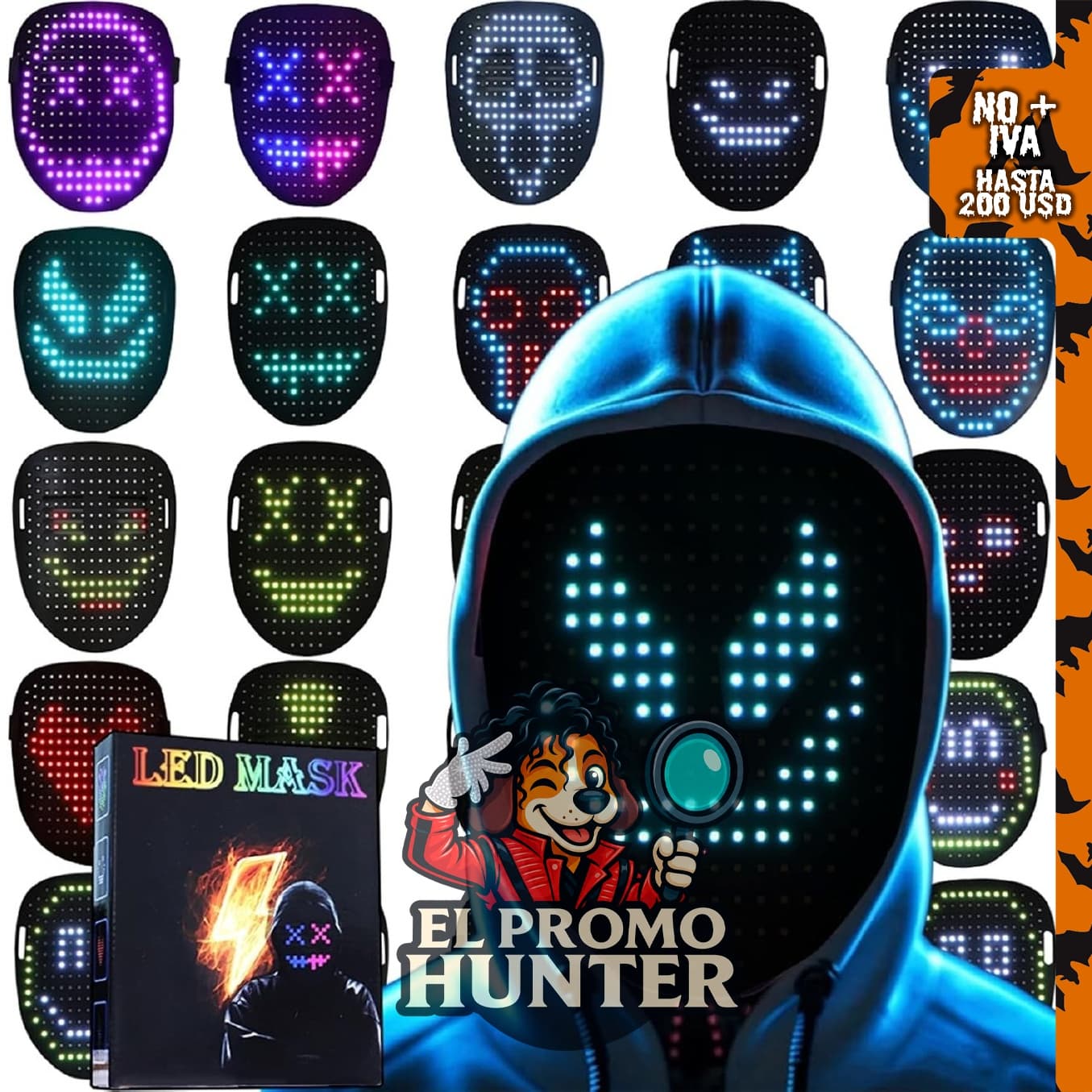 Máscara de luz LED con detección de gestos, adecuada para juegos de imitación.